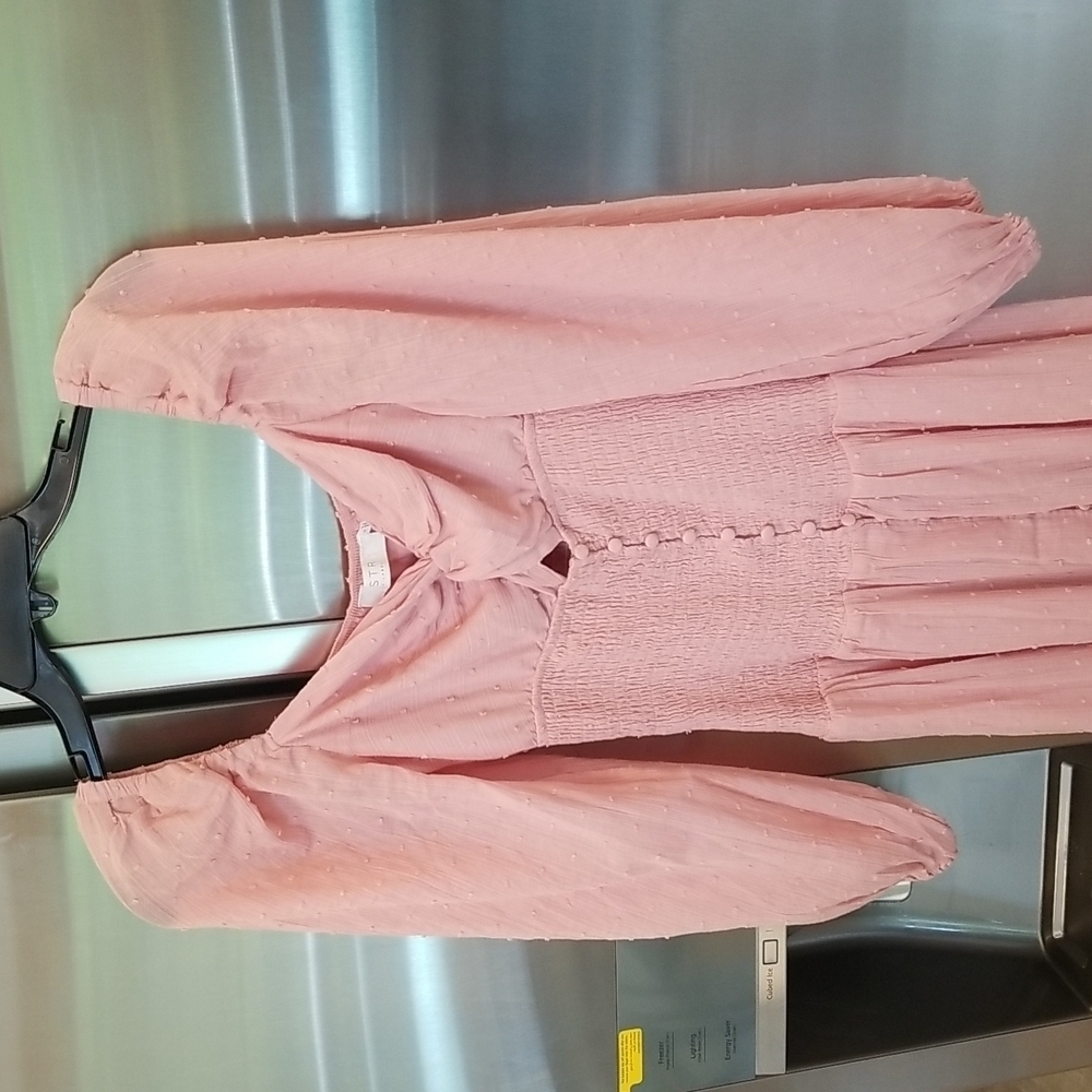 💕ASTR THE LABEL💕 Long Sleeve Twist Bust Dress ~ Soft Pink Small XS NWT - Picture 7 of 12